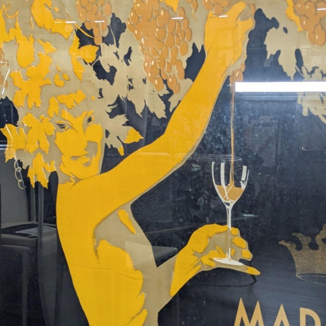 Wood Large Vintage Marqués Del Mérito Spanish Wine Advertising Poster For Sale - Image 7 of 7