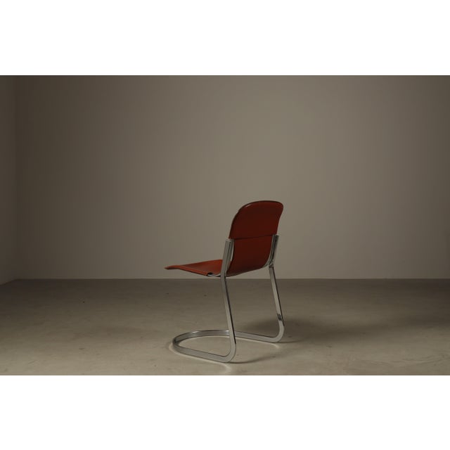 Leather Brick Red-Colored Cantilever Dining Chairs, Italy, 1970s, Set of 6 For Sale - Image 10 of 16