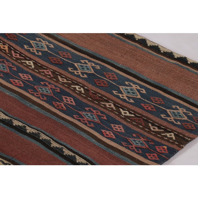 Tribal Vintage Persian Kilim, Tribal Runner Rug With Ram's Horn Motifs - Rug & Kilim For Sale - Image 3 of 8