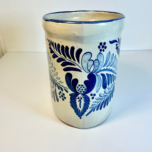 Early 1900s Antique Boho Chic Rustic European Faience Delft Crock Vessel. For Sale - Image 11 of 13