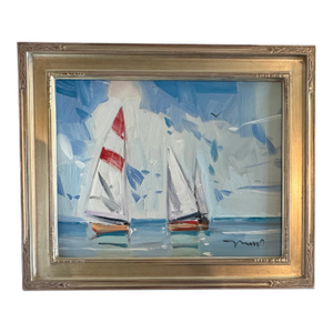 2024 American Oil Sail Boat Seascape by Jose Trujillo in Plein Air Frame