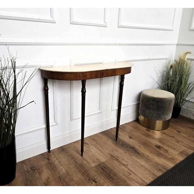 Mid-Century Italian Wooden Brass Console Table with Marble Top, 1950s For Sale - Image 6 of 8