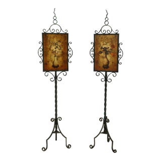 Pair Maitland Smith Attributed Iron Painted Firescreens For Sale