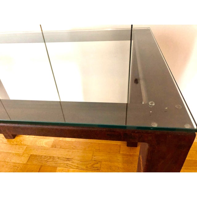 Industrial design table / desk Product in 1998. Iron rust effect and top in crystal 1 cm. Unique, original and unique.