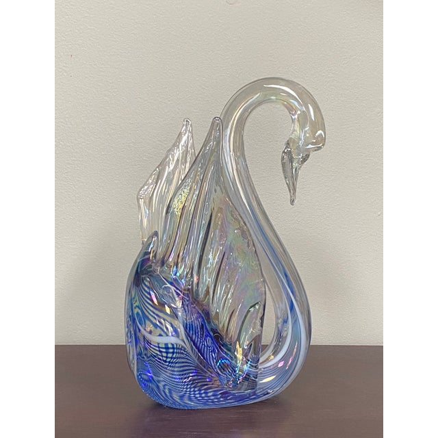 Contemporary Signed Stuart Abelman Iridescent Art Glass Swan Sculpture For Sale In New York - Image 6 of 15