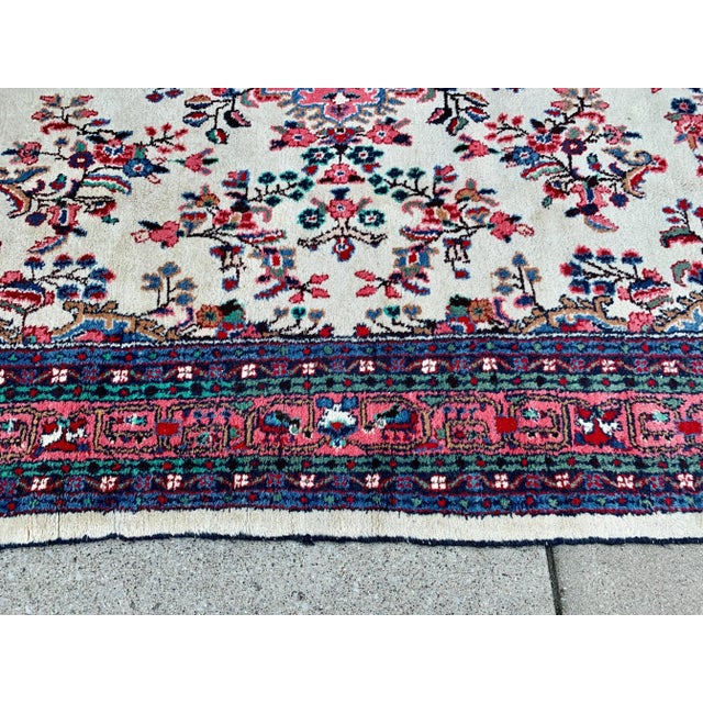 Ivory Vintage Persian Hand-Knotted Wool Rug With Ivory Field & Rose Floral Medallion For Sale - Image 8 of 12