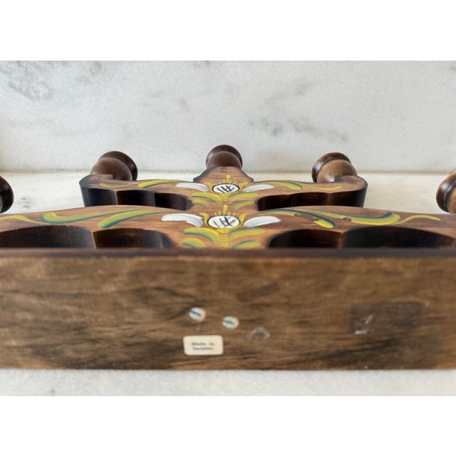 Vintage Swedish Wood Hand Painted 5 Arm Candelabra For Sale - Image 10 of 11