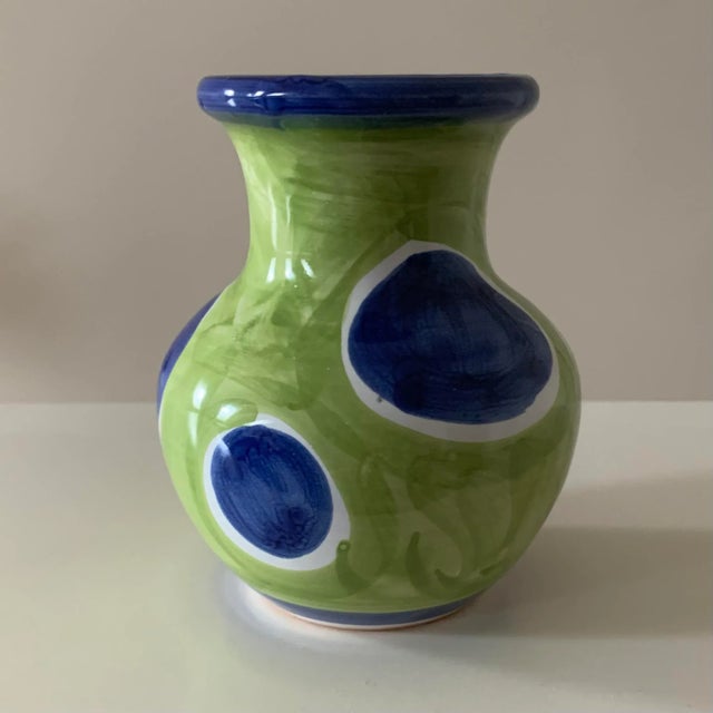 Vietri Ceramic Vase. Made in Italy. Hand Painted. Measures 5” high x 4” wide x 4” deep. Excellent Condition.