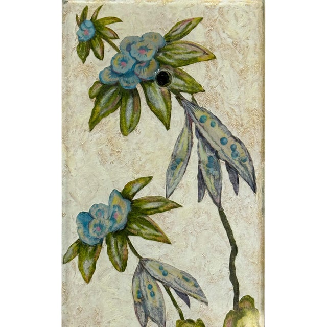 Mid-20th Century Chinoiserie Verre Églomisé Reverse Painted Glass Push Plates - A Pair For Sale - Image 4 of 8