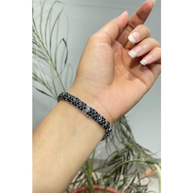 Black Wide Three Row Mosaic 14.37 CTW Black Onyx Tennis Bracelet in 925 Sterling Silver 7 Inch For Sale - Image 8 of 15