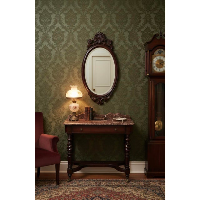 Antique 19th C. Victorian Solid Mahogany Wall Mirror – Hand-Carved Rococo Revival Beveled Glass For Sale In Portland, ME - Image 6 of 6