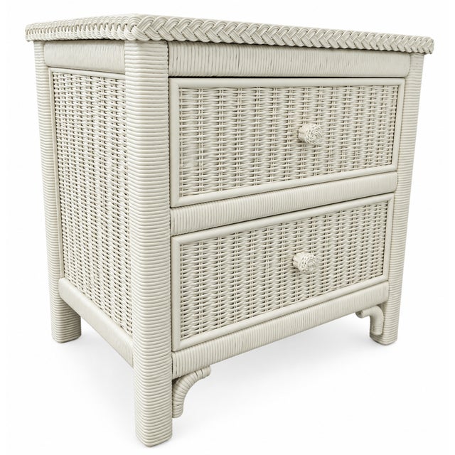 Mid-Century Modern Vintage Henry Link Wicker Nightstands – Pair, Braided Rattan Detail For Sale - Image 3 of 8