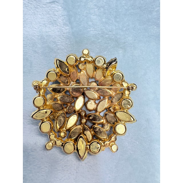 Mid-Century Modern Large Vintage Juliana D&e Fall Navette Rhinestone Brooch Olivine Amber For Sale - Image 3 of 3