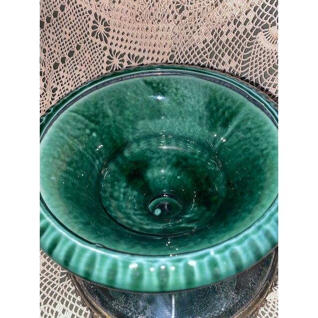 Vintage Hull Usa Pottery Green Drip Glaze Pedestal Bowl Urn Planter For Sale - Image 4 of 9