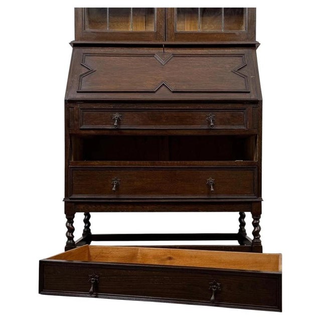 20th Century Jacobean Oak Bureau Bookcase For Sale - Image 3 of 15