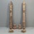 Pair of fantastic antique, three piece, heavily carved teak columns with a round wood base and square capital. Posts are...