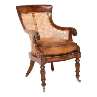 Antique William IV Cane and Leather Armchair, 1830s For Sale