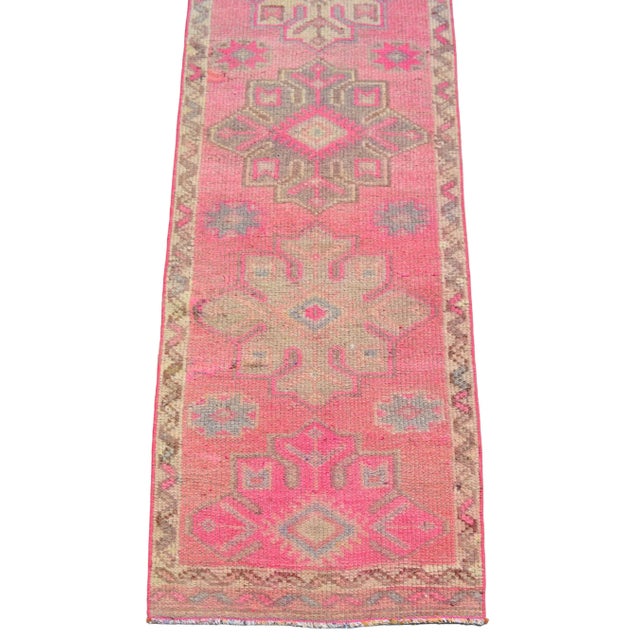1970s Pink Kurdish Herki Hand-Knotted Distressed Runner For Sale - Image 9 of 12