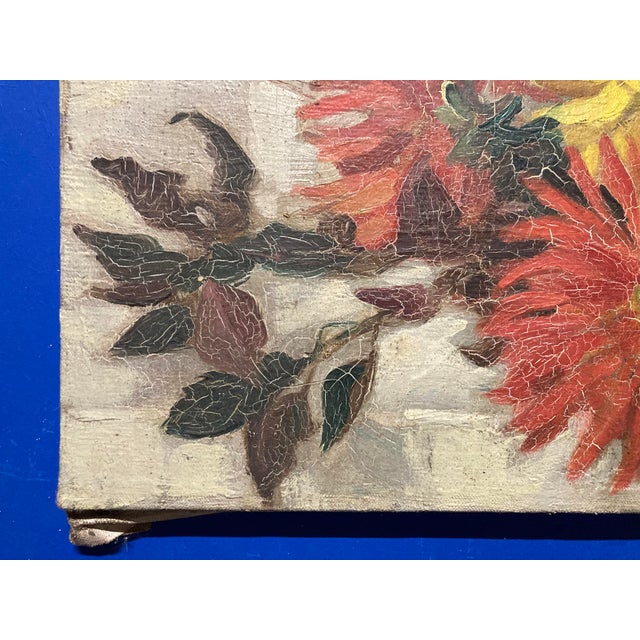 Charley Garry, Still Life with Ceramics and Dahlias, 1920s, Oil on Canvas For Sale - Image 4 of 16