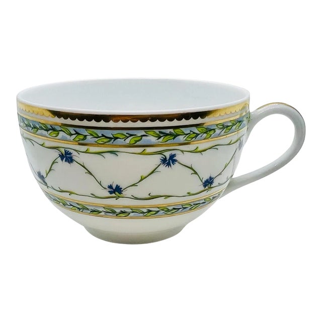 Raynaud Limoges Allee Royale Teacup-France-Fine Porcelain-Gold-Blue Floral-China For Sale