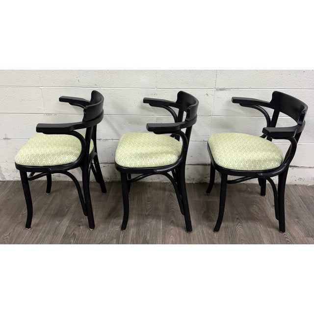 Vintage Bentwood Geometric Upholstered Arm Chairs - Set of 3 For Sale - Image 9 of 11