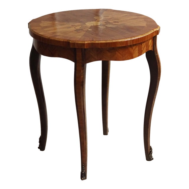 Inlaid Guéridon Side Table with Floral Marquetry, 1900 For Sale