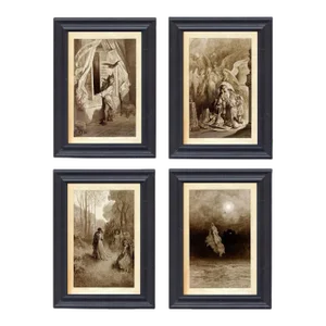 Set of 4 the Raven Edgar Allan Poe Framed Illustration Prints