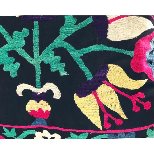 Black Stunning Old Custom Made Uzbeck Suzani Lg Pillow 25.5" by 18" For Sale - Image 8 of 8