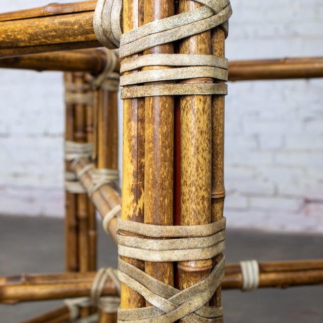 Late 20th Century Campaign Style Double Pedestal Dining Table by McGuire Bamboo Bases & Glass Top For Sale - Image 13 of 18