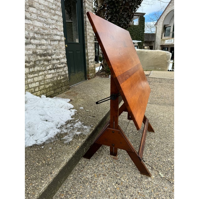 Campaign 1930s Vintage Adjustable Wood Drafting Table For Sale - Image 3 of 12