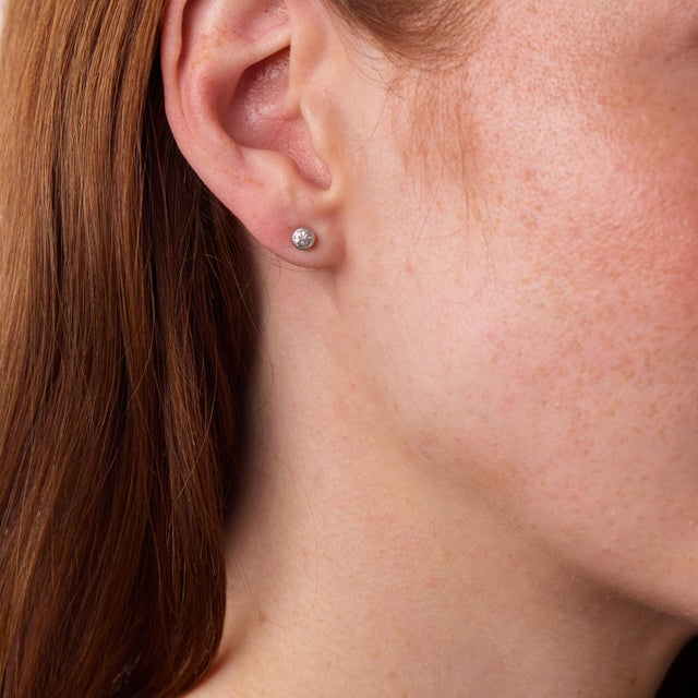Vintage Diamond Platinum Bezel Stud Earrings, A Pair For Sale - Image 4 of 5