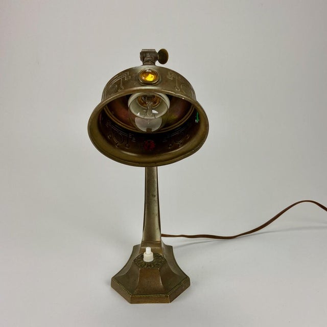 1920s Art Nouveau Table Lamp in Brass and Colourful Glass, 1920s For Sale - Image 5 of 6