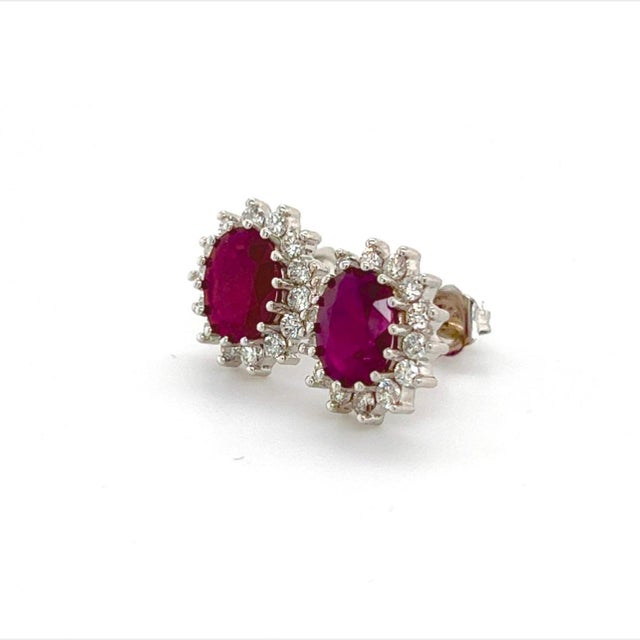 Metal Natural Ruby Diamond Earrings 14k Gold 4.04 TCW Certified For Sale - Image 7 of 11