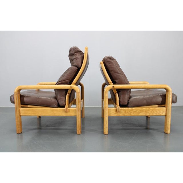 Set of Danish Armchairs in Oak and Leather by L. Olsen & Søn, 1970s For Sale - Image 4 of 18