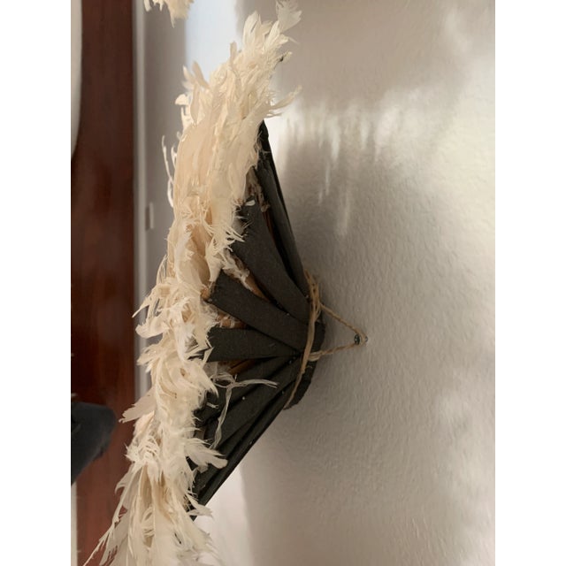 African Juju Feather Headdress, 19 In. Diameter, White and Brown For Sale - Image 4 of 6