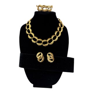 Vintage Napier Gold Tone Chain Link Jewelry Set - Necklace Bracelet Earrings, 4 Pieces For Sale