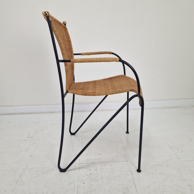 Black Vintage Wicker and Iron Armchairs by Frederic Weinberg, 1950s, Set of 8 For Sale - Image 8 of 18