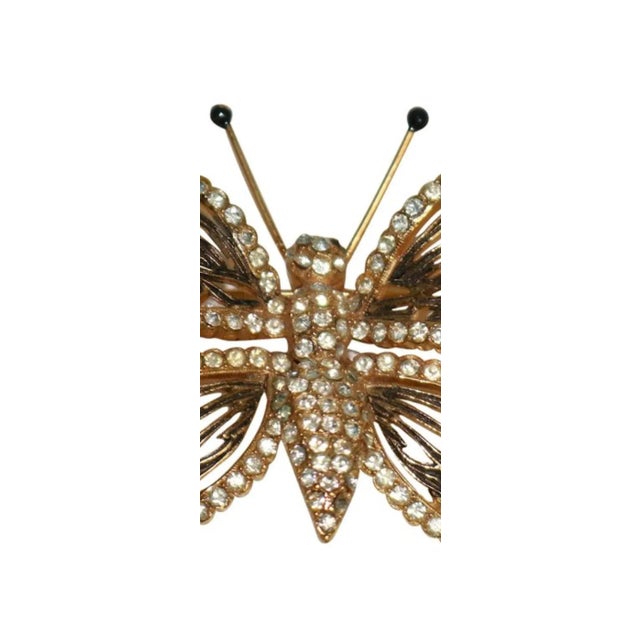 Mid 20th Century Mid 20th Century Vogue Articulated Gold Plate Enameled Diamante Butterfly Brooch For Sale - Image 5 of 5
