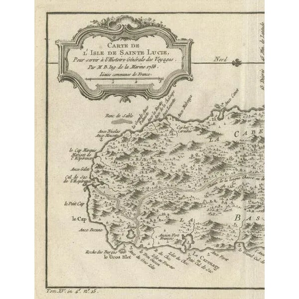 The "Carte de L’Isle de Sainte Lucie" by Jacques Nicolas Bellin, a prominent figure as the Royal Hydrographer and engineer...