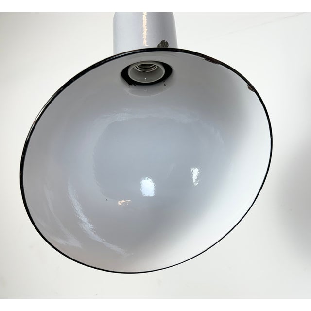 Industrial Grey Enamel Factory Pendant Lamp, 1960s For Sale - Image 9 of 18