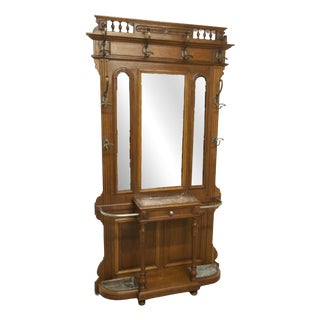 Late 19th Century Napoleon III Style Walnut Wardrobe with 3 Mirrors and Marble, 1890s For Sale