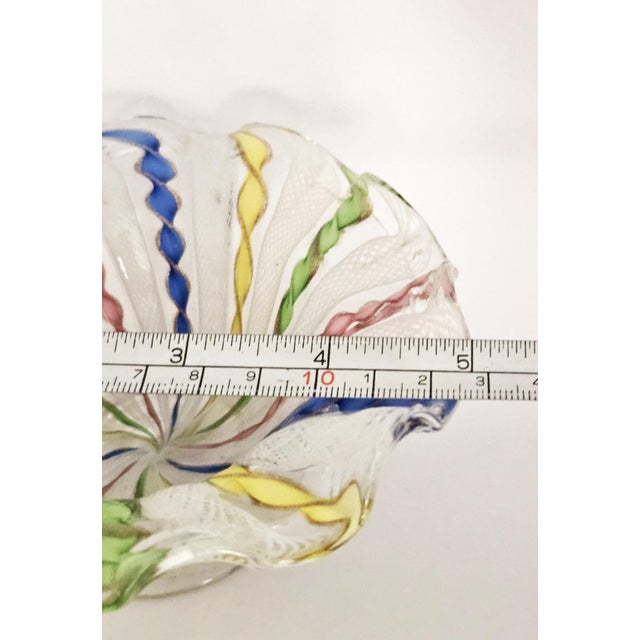 Murano Latticino Ribbon Art Glass Footed Bowl — Multicolor Gold Fleck, Italy For Sale - Image 14 of 14