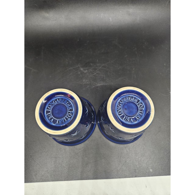 American Longaberger Pottery Cobalt Blue Stars Votive Holders Set of Two For Sale - Image 3 of 3