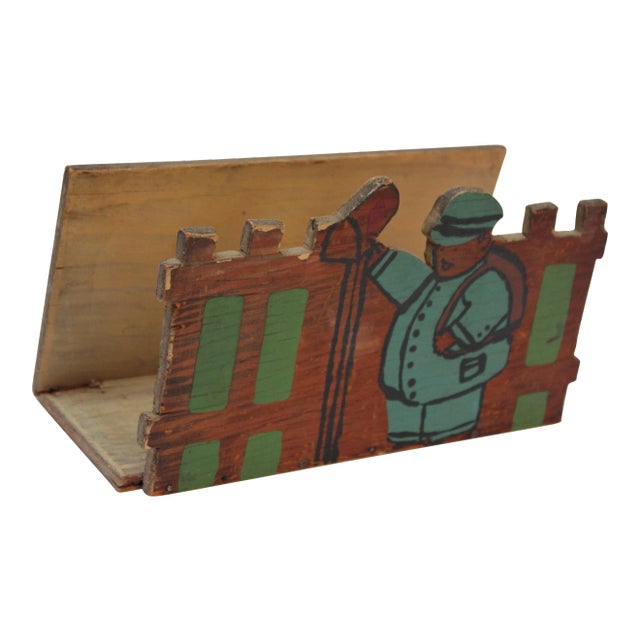 Vintage Folk Art Wooden "Postman" Letter Holder For Sale