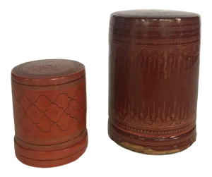 Mid 20th Century Lacquered Round Nesting Boxes-a Pair