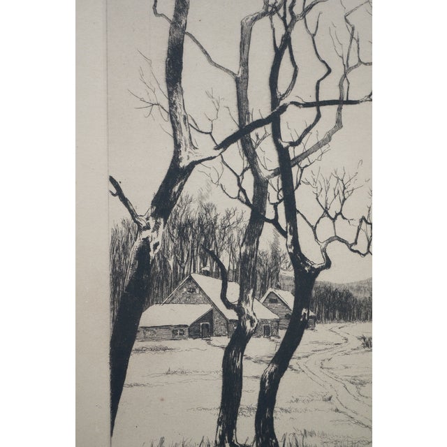 Black Antique Ernest C Rost Road to Village Church Winter Snow Landscape Etching 23" For Sale - Image 8 of 10