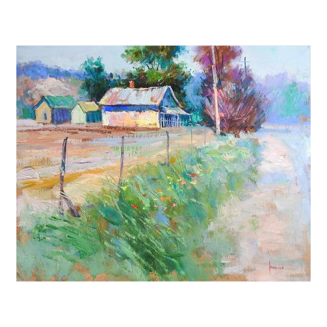 Mid 20th Century Ben Konis Farmhouse Landscape Painting For Sale