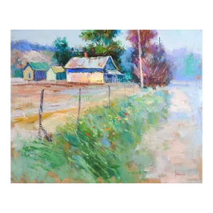 Mid 20th Century Ben Konis Farmhouse Landscape Painting