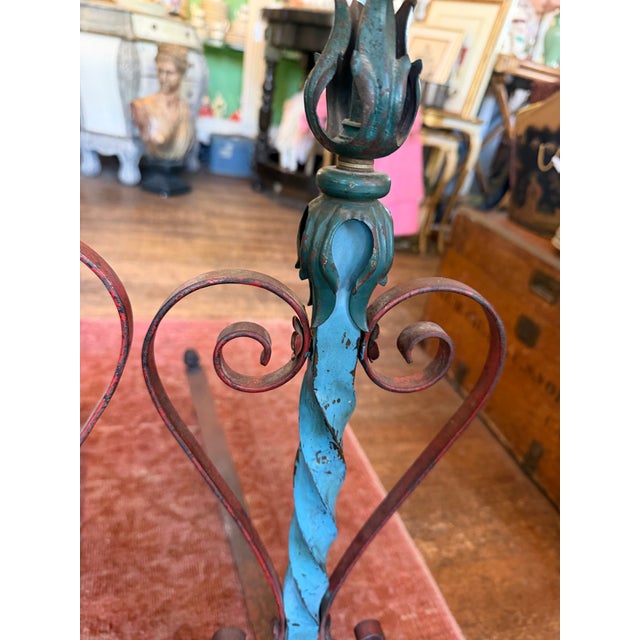 Tall Antique French Floral Tole Andirons For Sale - Image 14 of 17