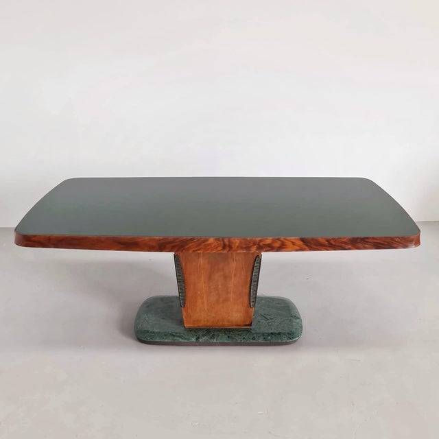 Vintage Art Deco Dining Table with Glass Top and Marble Base, 1950s, in Good conditions. Designed 1950 to 1959